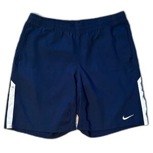 NIKE Men's Athletic Dri-Fit Shorts Pockets Drawstrings Navy Blue Size MEDIUM